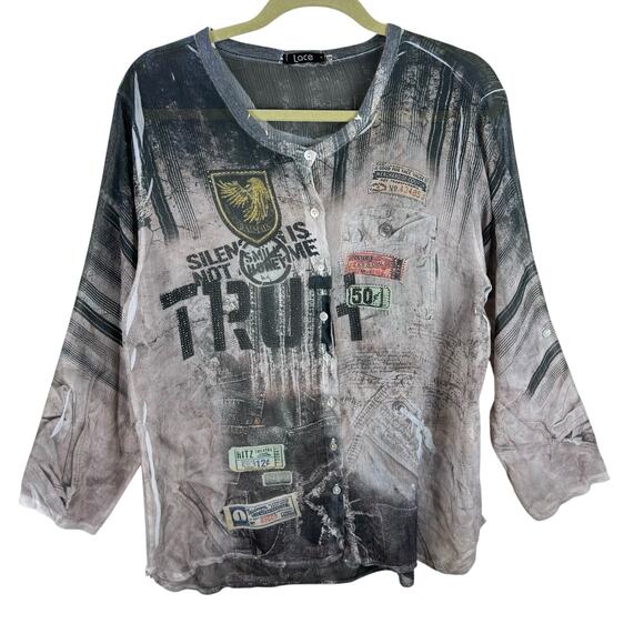Lace Brand Sheer Studded Truth Long Sleeve Light Button Blouse Made In Italy XL - Picture 1 of 6